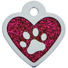 ID Tag Heart Epoxy Pink Glitter Paw