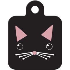 ID Tag Square Small Cat Face Black