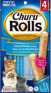 INABA Churu Rolls Chicken Recipe Wraps Tuna with Scallop Recipe Cat Treats 4 x 10g