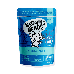 Meowing Heads Surf & Turf Fish, Chicken & Beef Adult Wet Cat Food 100g