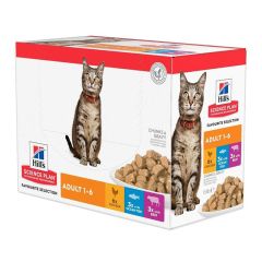 Hill's Science Plan Chicken, Ocean Fish, Beef Adult Wet Cat Food Pouches 12x85g Multipack