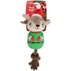 All For Paws Happy Holidays Latex Christmas Rope Buddy Reindeer Little Helper Dog Toy