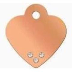 ID Tag Heart Brass Rose Gold Plated with Crystal 