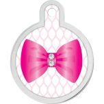 ID Tag Circle Large Pink Bow with Crystal