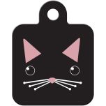 ID Tag Square Small Cat Face Black